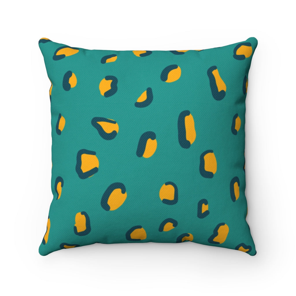 Teal and Mustard Yellow Leopard Spots Throw Pillow