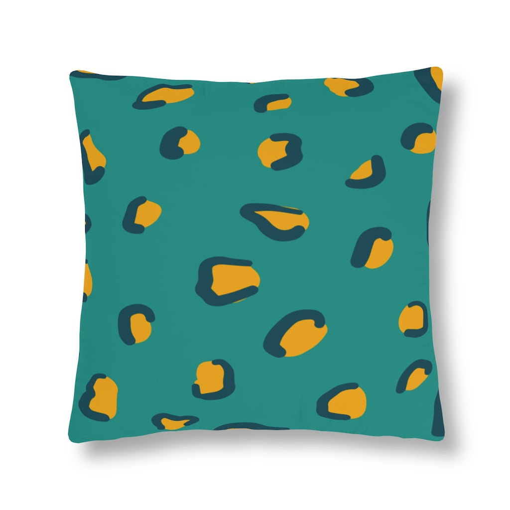 Teal and Mustard Leopard Print Outdoor Pillows Kailo Chic