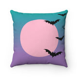 Turquoise Lavender Gradient moon and bats Halloween Throw Pillow