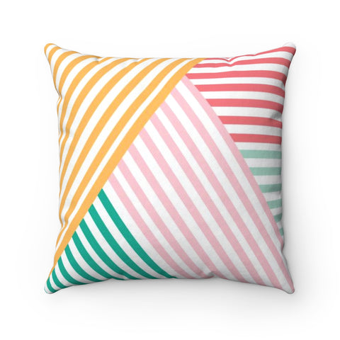 Colorful Geometric Rainbow Lines Square Throw Pillow