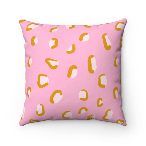 Pink and Mustard Yellow Leopard Spots Throw Pillow