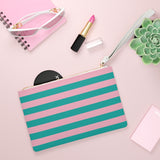 Pink and Turquoise Stripe Clutch Bag