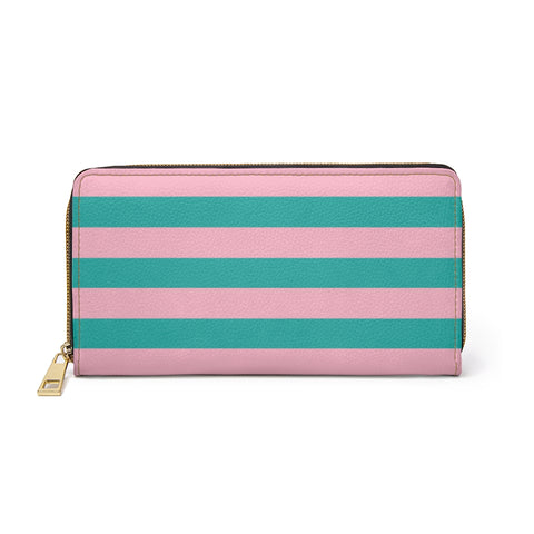 Pink and Turquoise Stripe Zipper Wallet