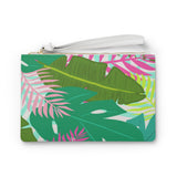 Pink and Green Tropical Palm Leaf Clutch Bag