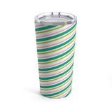 Green and Pink Candy Stripe Stainless Steel Tumbler