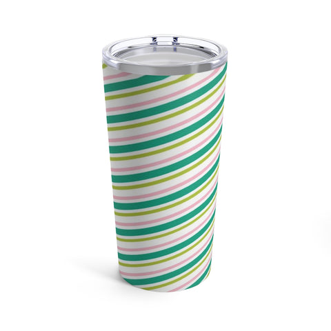 Green and Pink Candy Stripe Stainless Steel Tumbler