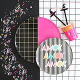 Pink Grid Large Paper Plate Pack