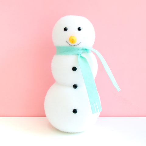 Mint Scarf Flocked Snowman Decoration