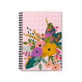 Pink Grid Floral Notebook - Ruled Line