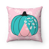 Turquoise and Pink 80's Halloween Pumpkin Throw Pillow