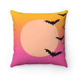 Gradient moon and bats Halloween Throw Pillow