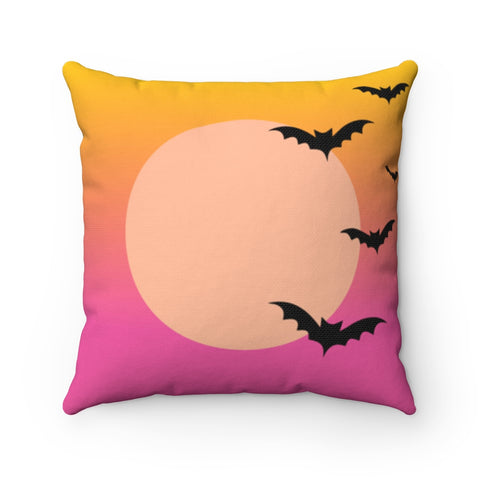 Gradient moon and bats Halloween Throw Pillow