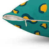 Teal and Mustard Yellow Leopard Spots Throw Pillow