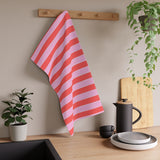 Red and Pink Stripe Christmas Tea Towel