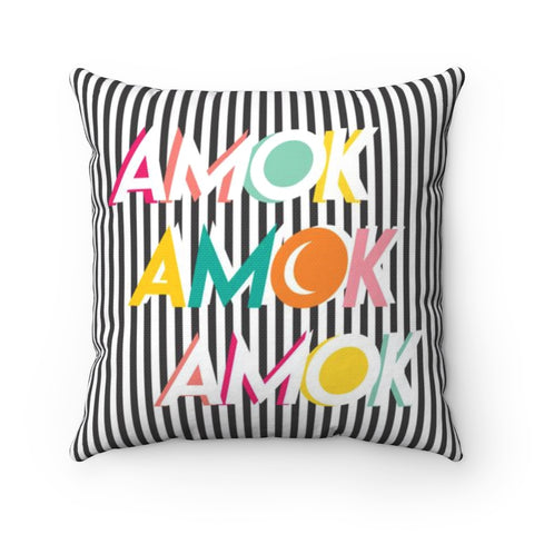 Amok Colorful Text Black and White Stripe Halloween Throw Pillow
