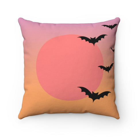 Lavender Peach Gradient moon and bats Halloween Throw Pillow