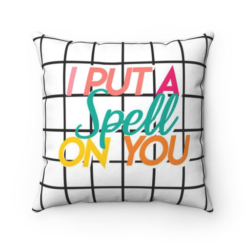 I Put a Spell on You Colorful Text Black and White Grid Halloween Throw Pillow