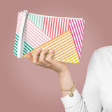 Rainbow Geometric Stripe Patterned Clutch Bag