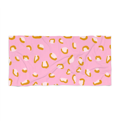 Pink Leopard Print Beach Towel