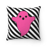 Pink Ghost Black and White Stripe Halloween Throw Pillow
