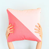 Pillow- Blush and Coral Pink Color Blocked Throw Pillowcase with Gold Piping