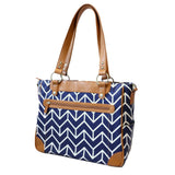 Laptop Camera Bag - Navy and Camel Chevron Arrows - Laptop Tote - Womens Laptop Satchel - Canvas and Vegan Leather