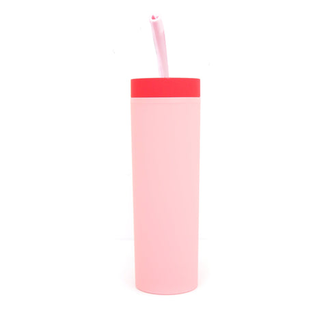 Pink Matte Tumbler - heart straw