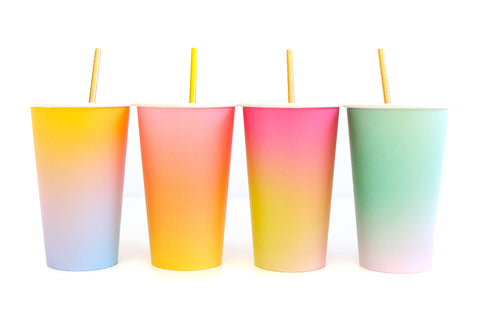 Ombré paper cups with gold straws