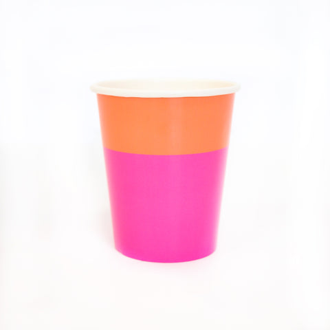 Hot pink and coral Cup Color Blocked Paper Party Ware