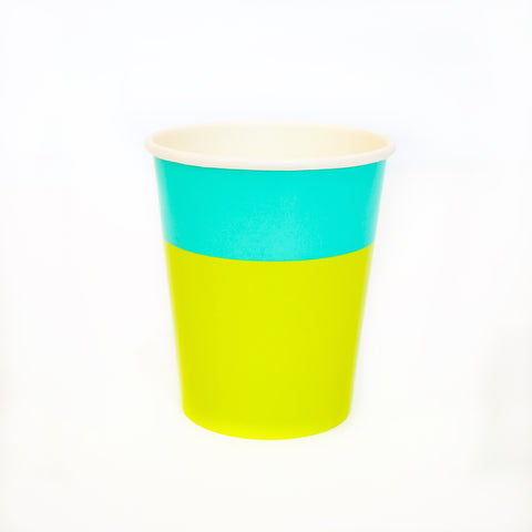 Turquoise and Lime Cup Color Blocked Paper Party Ware