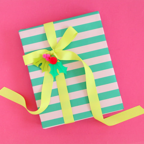 Emerald and Light Pink Stripe Wrapping Paper