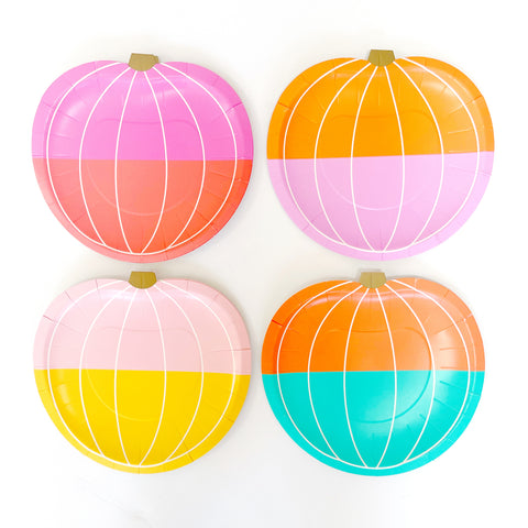 Halloween Color Blocked Pumpkin Small Paper Plate Pack